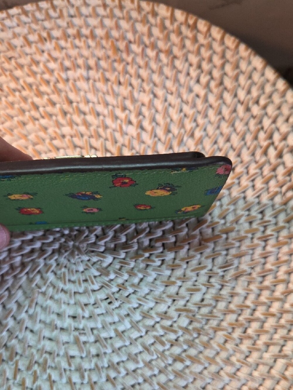 Coach Green Floral Leather Card Case Keyring - Picture 2 of 4